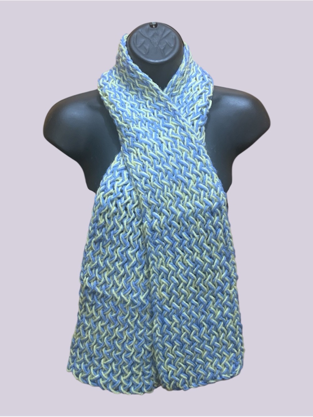 NWOT Handmade Knitted Chunky Scarf Blue Yellow Ribbed